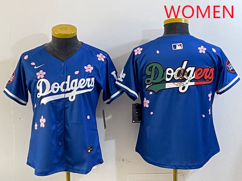 Women Los Angeles Dodgers Blank Blue Sakura Edition 2025 Nike MLB Jersey style 7->women mlb jersey->Women Jersey
